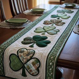 Patterned Shamrocks on White Table Runner - Made to Order TABLE928