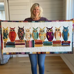 Owls Perched on Layered Books Table Runner - Made to Order TABLE928