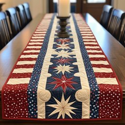 Patriotic Star Blocks in Red Blue Table Runner - Made to Order TABLE928