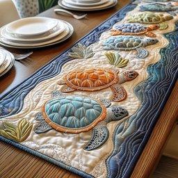 Pale Turtles on Sandy Ripples Table Runner - Made to Order TABLE928