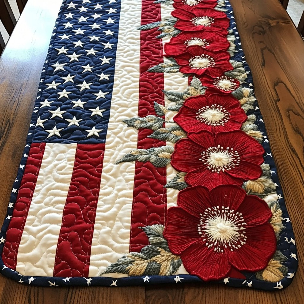 Patriot Pride Red Poppies on the Flag Table Runner - Made to Order TABLE928