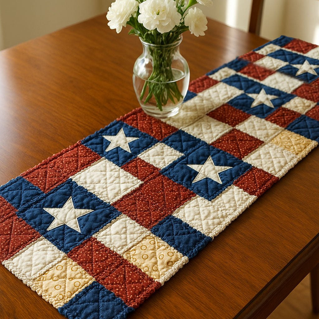 Patriotic Checkerboard with Stars Table Runner - Made to Order TABLE928