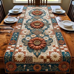 Ornate Flower Medallions on Cream Table Runner - Made to Order TABLE928