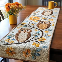 Owl Perched Among Yellow Daisies Table Runner - Made to Order TABLE928