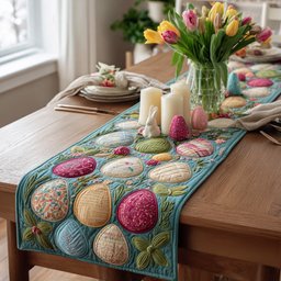Pastel Easter Eggs on Teal Table Runner - Made to Order TABLE928