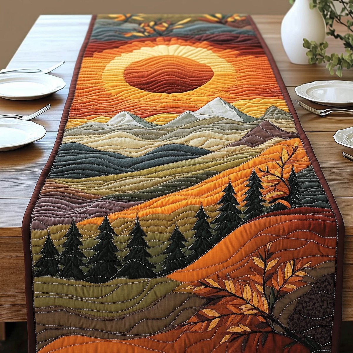 Orange Sun Over Mountain Pines Table Runner - Made to Order TABLE928