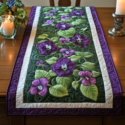 Pansy Cluster with Deep Green Leaves Table Runner - Made to Order TABLE928