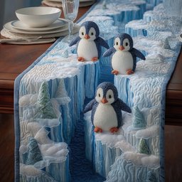 Penguins on Snowy Ice Cliffs Table Runner - Made to Order TABLE928