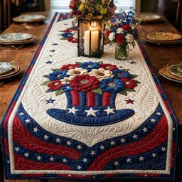 Patriotic Basket with Flowers Table Runner - Made to Order TABLE928