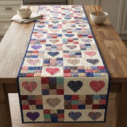 Patchwork Heart Checkerboard Squares Table Runner - Made to Order TABLE928