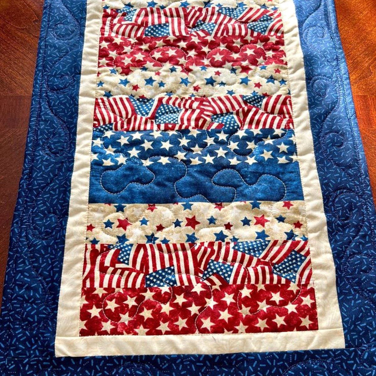 Patchwork Flags in Blue Rows Table Runner - Made to Order TABLE928