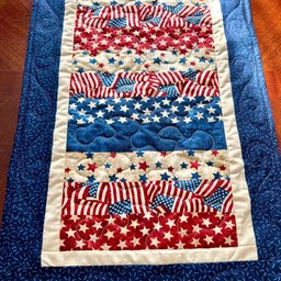 Patchwork Flags in Blue Rows Table Runner - Made to Order TABLE928