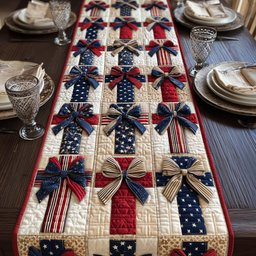 Patriotic Bows on Star Squares Table Runner - Made to Order TABLE928
