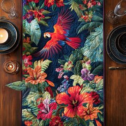 Parrot Among Tropical Blooms Table Runner - Made to Order TABLE928