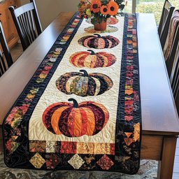 Patchwork Pumpkins on Cream Blocks Table Runner - Made to Order TABLE928