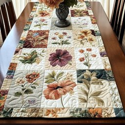 Pastel Flower Squares on Cream Table Runner - Made to Order TABLE928