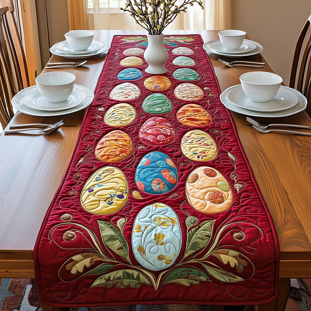 Painted Eggs with Deep Red Border Table Runner - Made to Order TABLE928