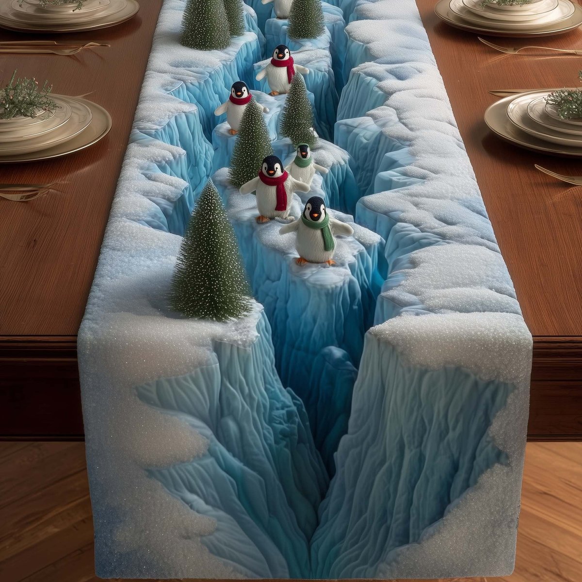 Penguins on Blue Ice Ridge Table Runner - Made to Order TABLE928