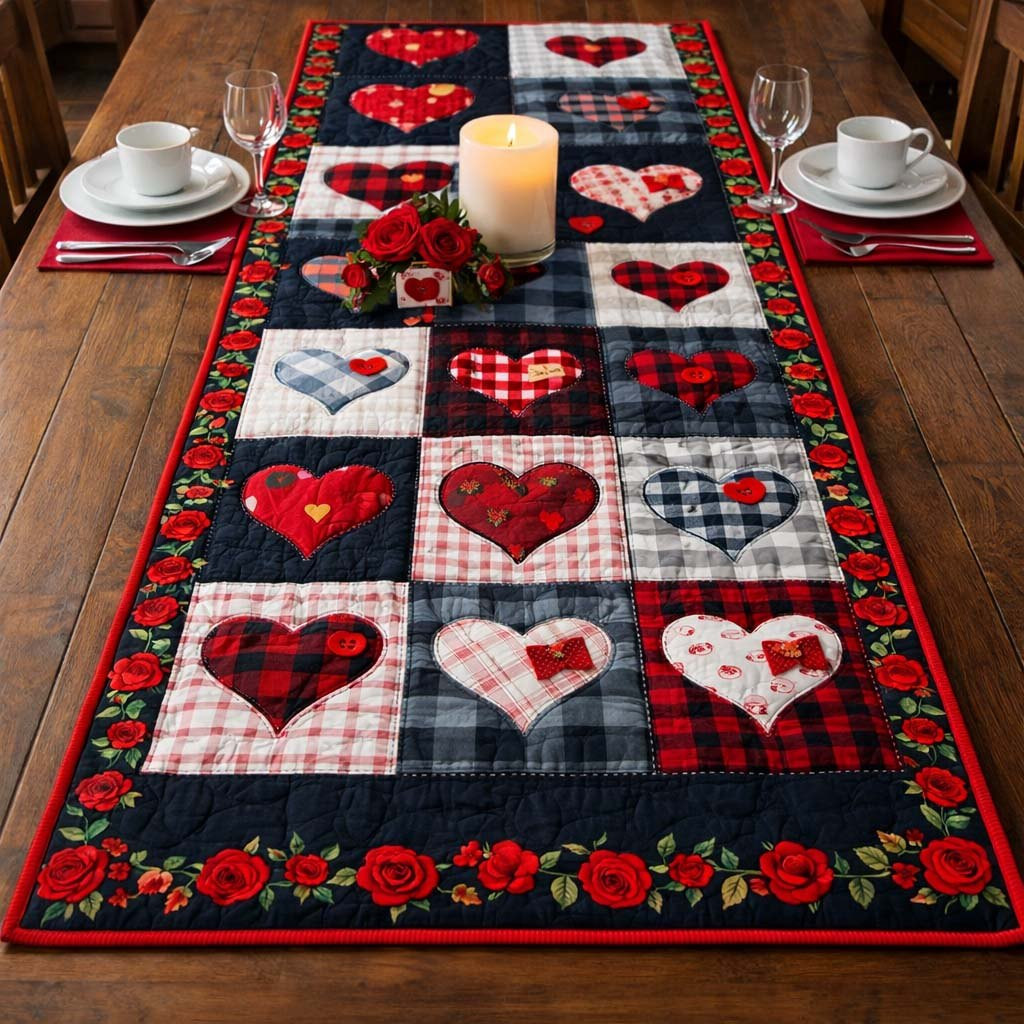 Patchwork Heart Charm Table Runner - Made to Order TABLE928