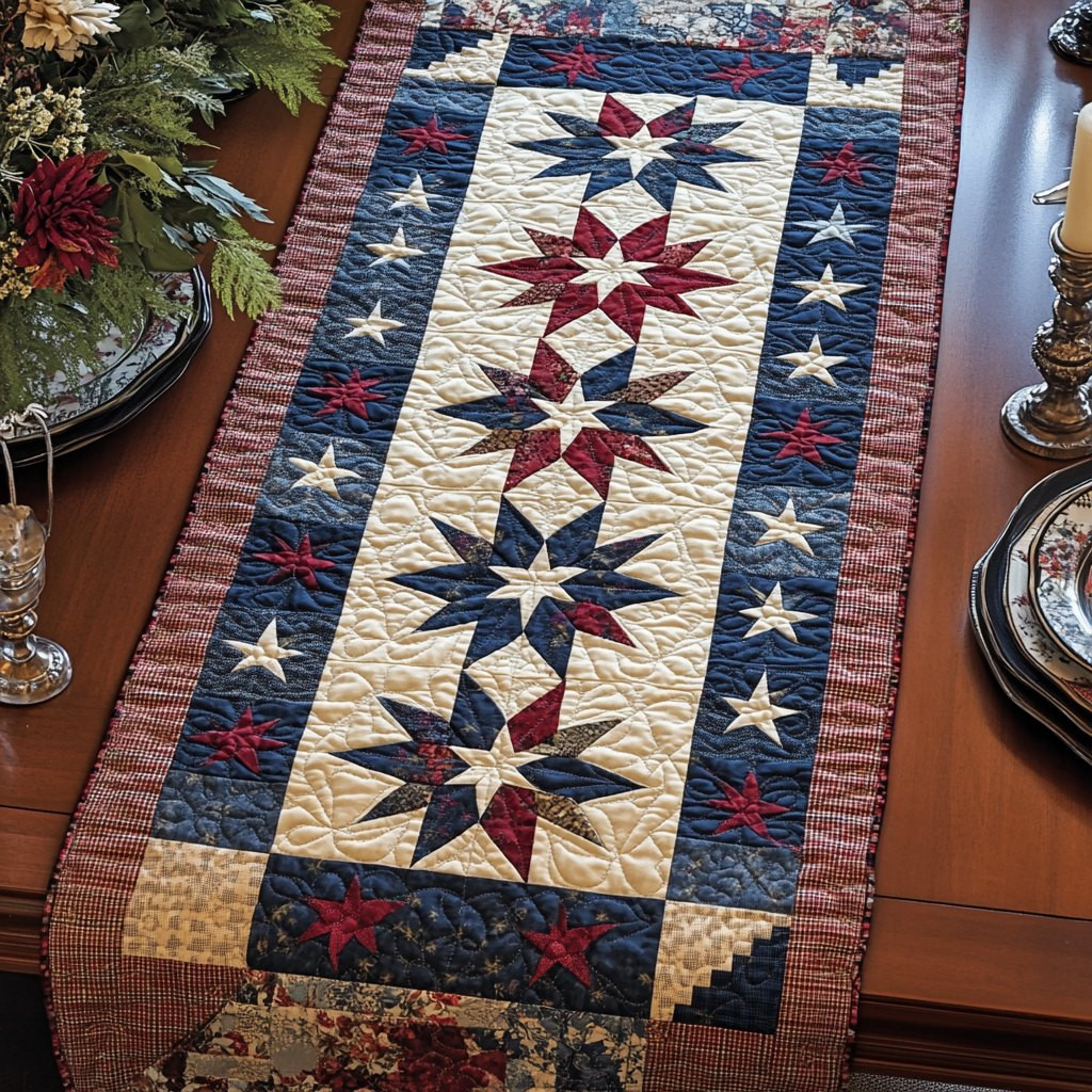 Patriotic Star Blocks with Stripes Table Runner - Made to Order TABLE928