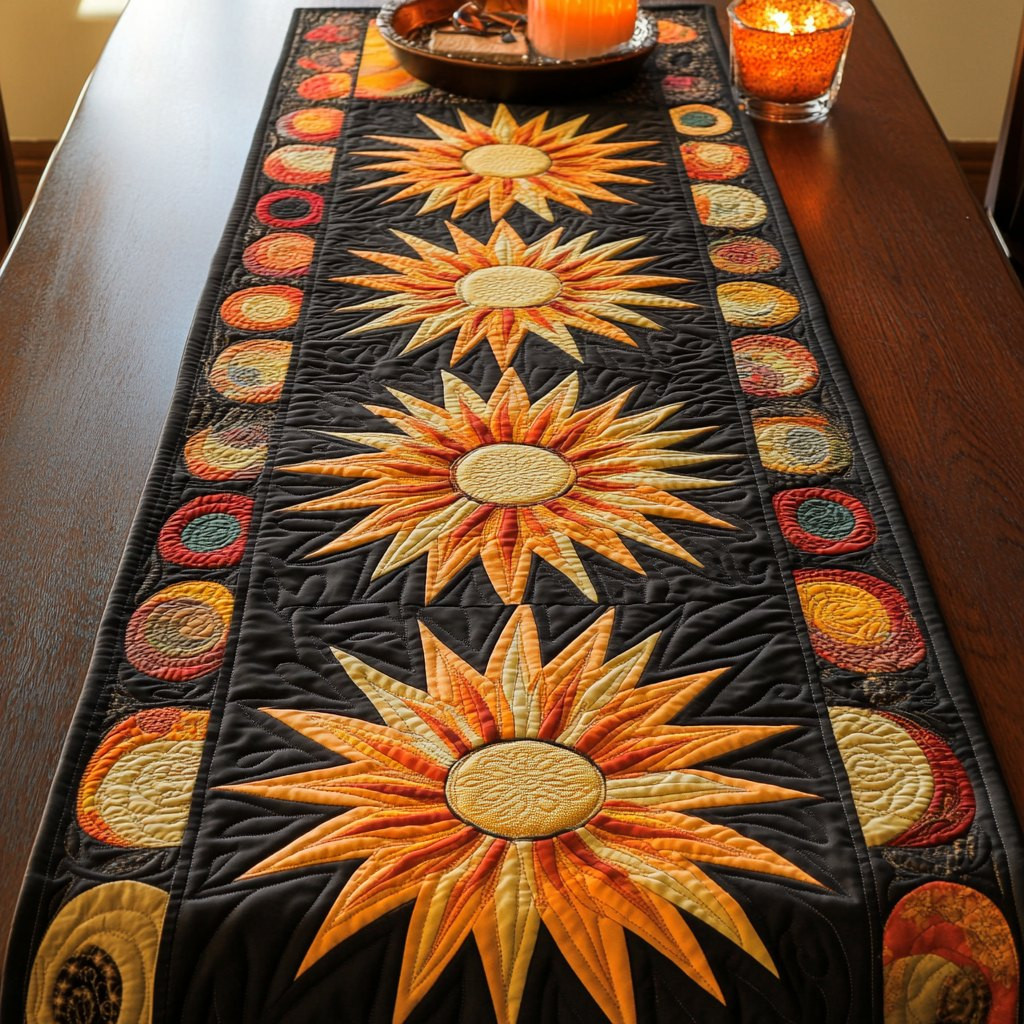 Orange Sunflowers on Black Table Runner - Made to Order TABLE928