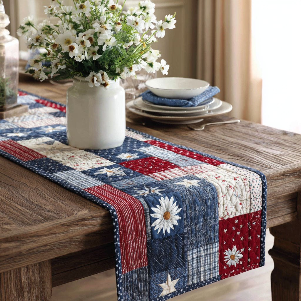 Patriotic Patchwork with White Star Table Runner - Made to Order TABLE928