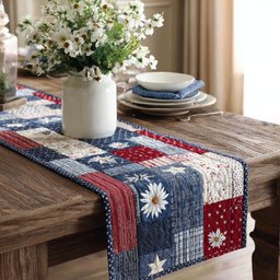 Patriotic Patchwork with White Star Table Runner - Made to Order TABLE928