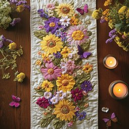 Pastel Daisies Scattered on White Table Runner - Made to Order TABLE928