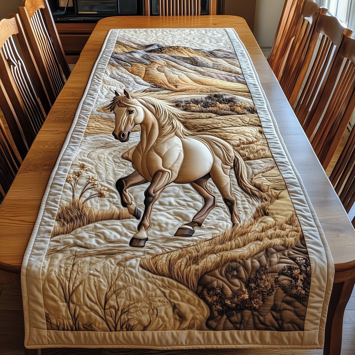 Pale Horse in Windswept Field Table Runner - Made to Order TABLE928