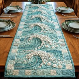 Pale Wave with Foam Bubbles Table Runner - Made to Order TABLE928
