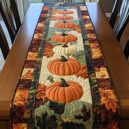 Orange Pumpkins with Plaid Border Table Runner - Made to Order TABLE928