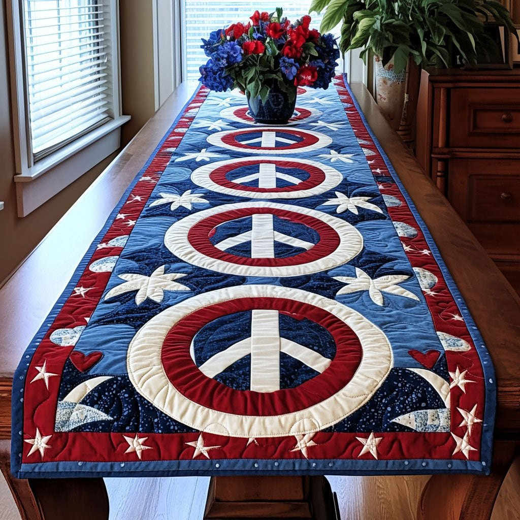 Peace Signs in Red White Blue Table Runner - Made to Order TABLE928