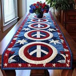 Peace Signs in Red White Blue Table Runner - Made to Order TABLE928