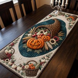 Pearl Harvest Pumpkin Cornucopia Table Runner - Made to Order TABLE928