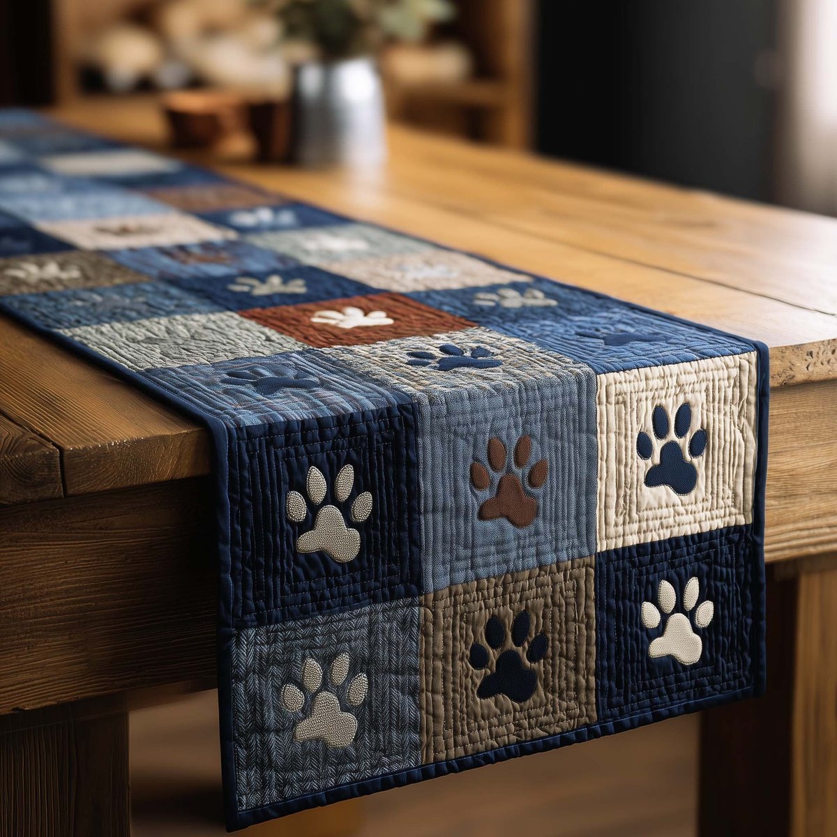 Paw Prints on Blue Blocks Table Runner - Made to Order TABLE928