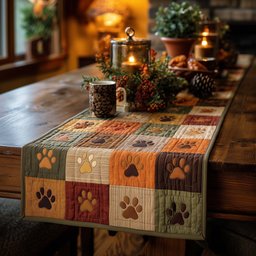 Paw Prints in Warm Toned Blocks Table Runner - Made to Order TABLE928