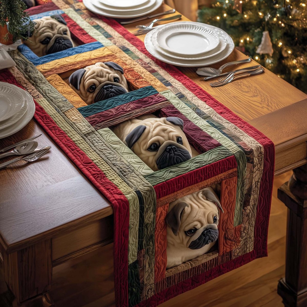 Peek Pugs Table Runner - Made to Order TABLE928
