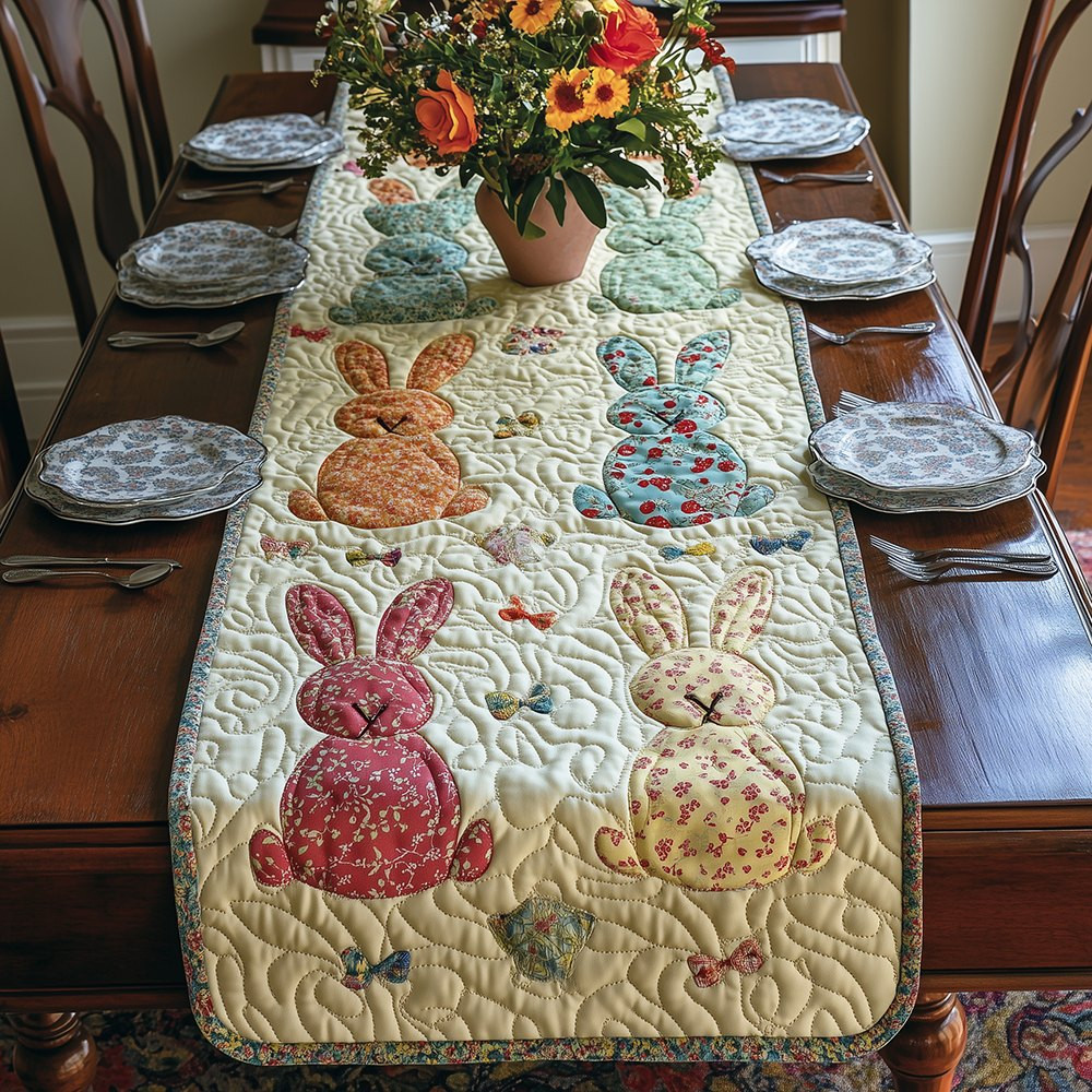 Patterned Bunny Silhouettes on Cream Table Runner - Made to Order TABLE928