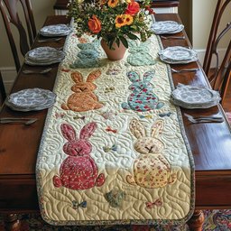 Patterned Bunny Silhouettes on Cream Table Runner - Made to Order TABLE928