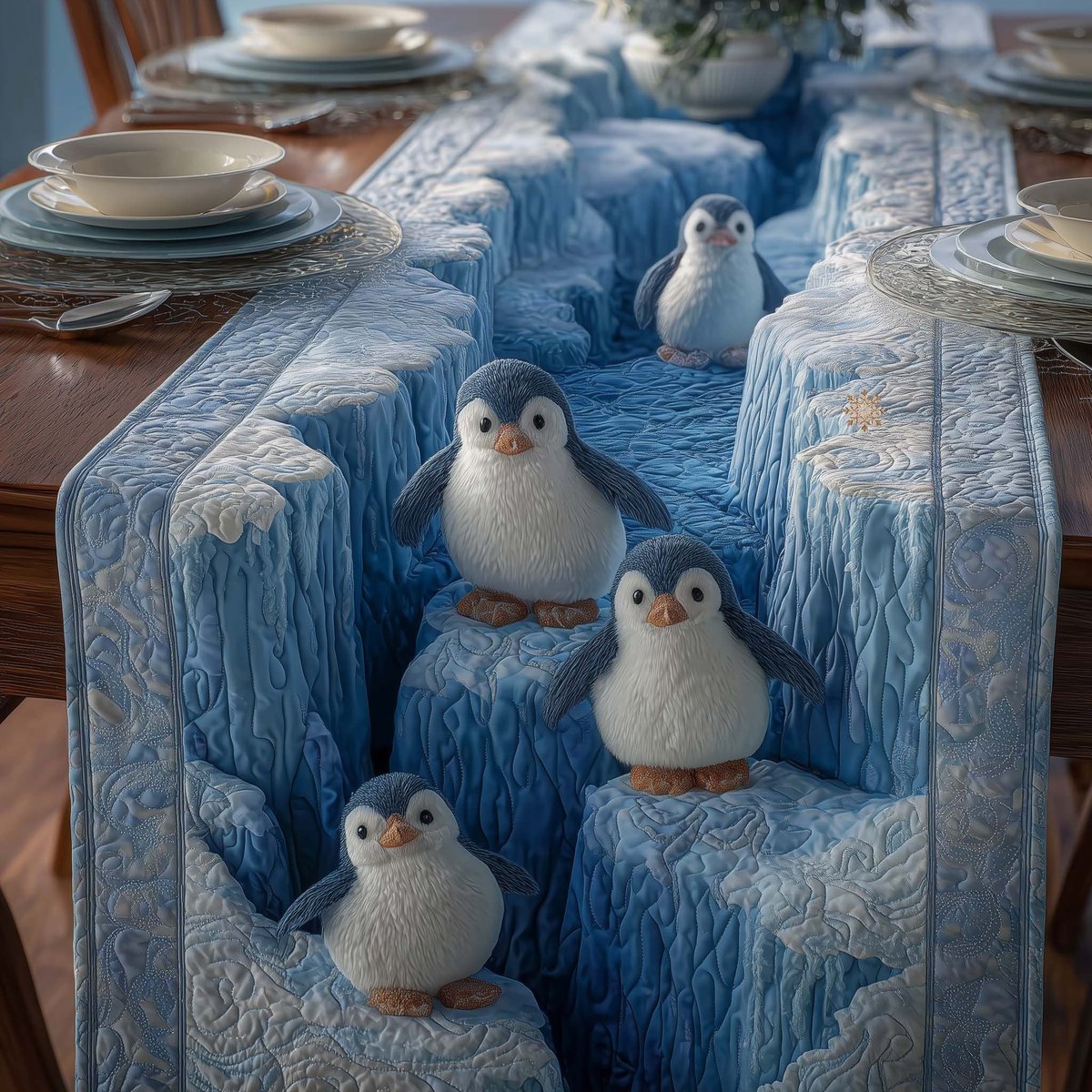 Penguins on Blue Ice Ledges Table Runner - Made to Order TABLE928
