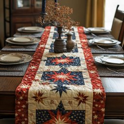 Patriotic Star Blocks on Cream Table Runner - Made to Order TABLE928