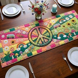 Peace Sign on Floral Patchwork Table Runner - Made to Order TABLE928