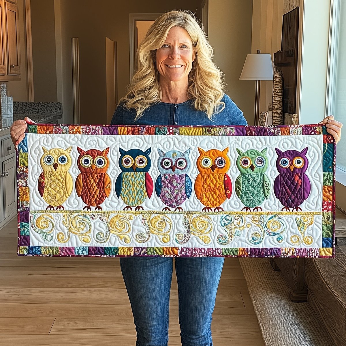 Owls on Swirl Patterned Cream Table Runner - Made to Order TABLE928