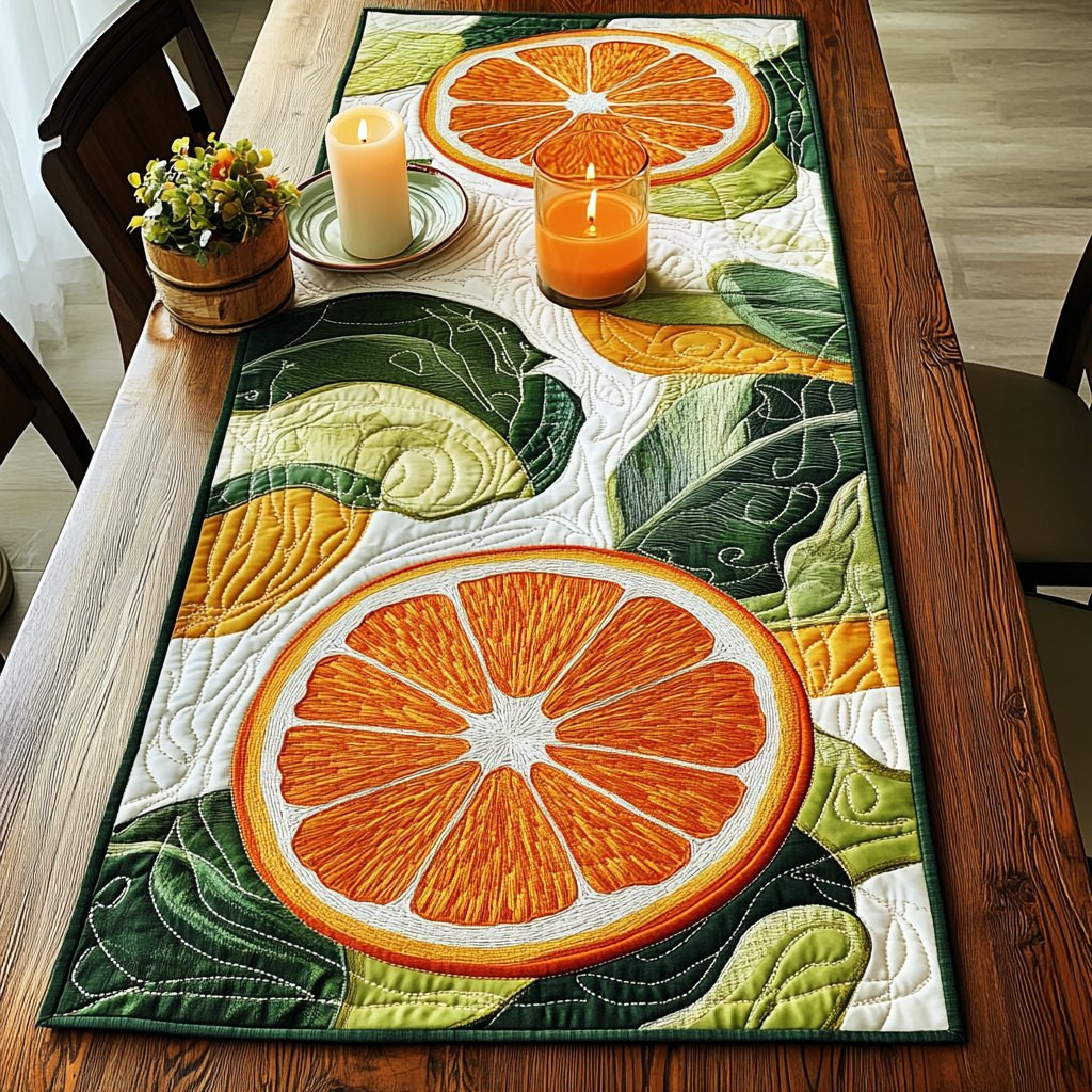 Orange Slice on Green Leaves Table Runner - Made to Order TABLE928