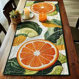 Orange Slice on Green Leaves Table Runner - Made to Order TABLE928