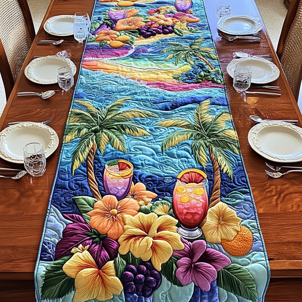 Palm Trees with Tropical Drinks Table Runner - Made to Order TABLE928