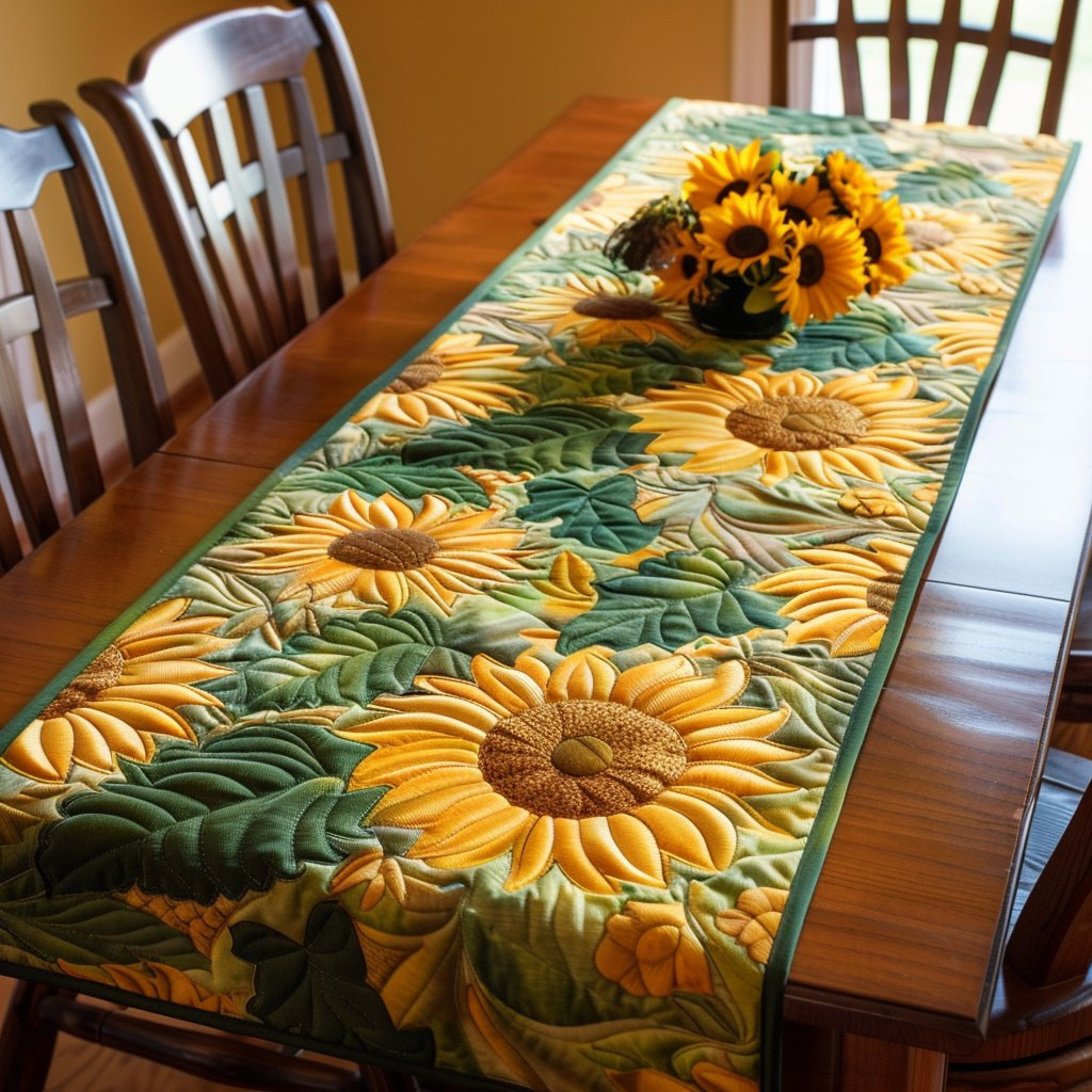 Pale Sunflowers on Green Field Table Runner - Made to Order TABLE928