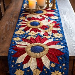 Patriotic Sunflowers in Red and Blue Table Runner - Made to Order TABLE928
