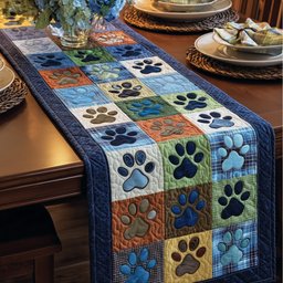 Paw Prints in Blue and Orange Table Runner - Made to Order TABLE928
