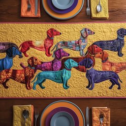 Patterned Dachshunds on Gold Table Runner - Made to Order TABLE928